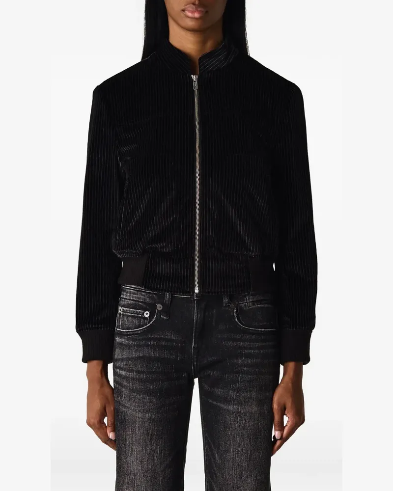 R13 pinstripe-pattern stand-collar jacket - Schwarz Schwarz