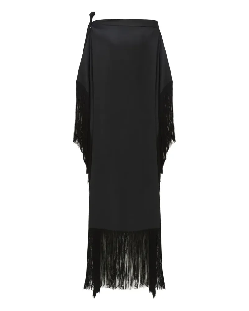 Taller Marmo Schulterfreies Aarons Midikleid mit Fransen - Schwarz Schwarz