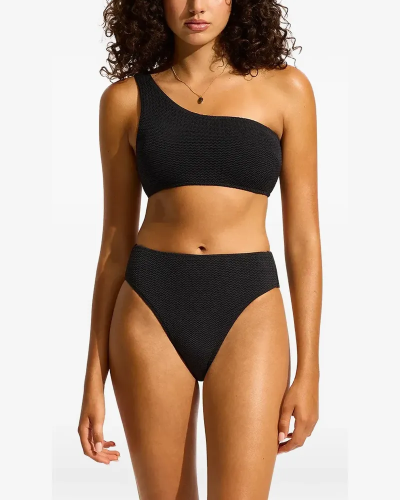 Seafolly Australia Sea Dive textured one-shoulder bikini top - Schwarz Schwarz