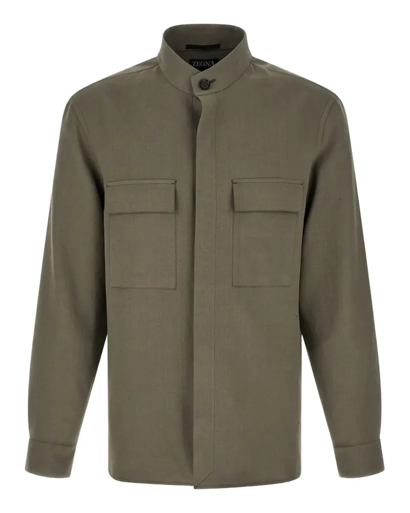 Ermenegildo Zegna Oasi linen mandarin-collar overshirt - Grau Grau