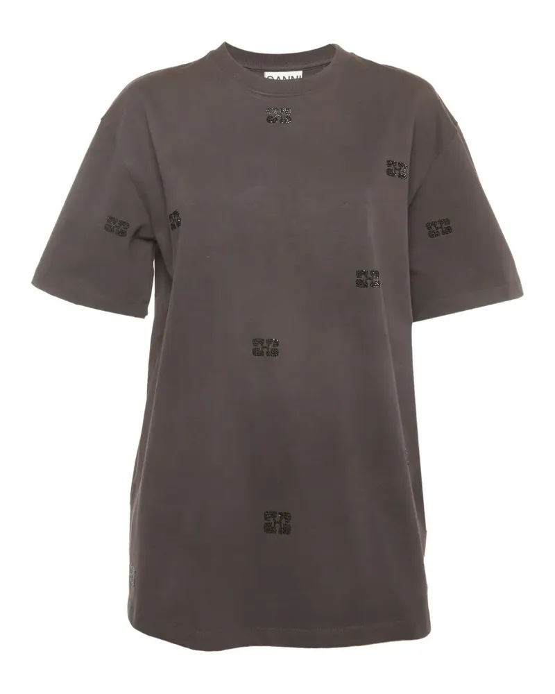 Ganni rhinestone logo T-shirt - Grau Grau