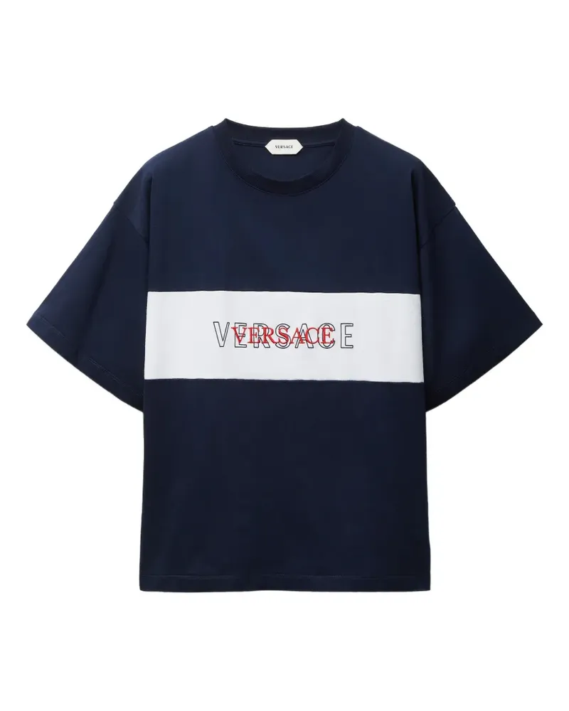 Versace Reguläres T-Shirt aus Baumwolljersey mit Intarsien-Muster - Blau Blau