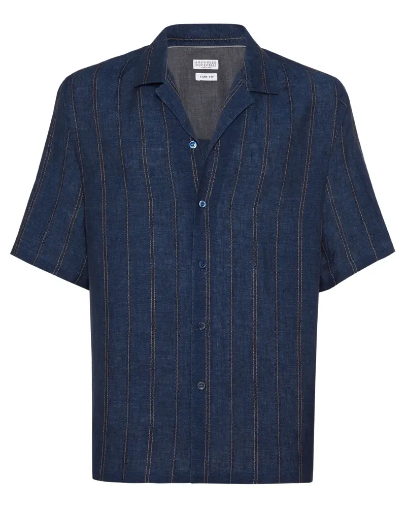 Brunello Cucinelli Kurzärmeliges Hemd aus Leinen - Blau Blau