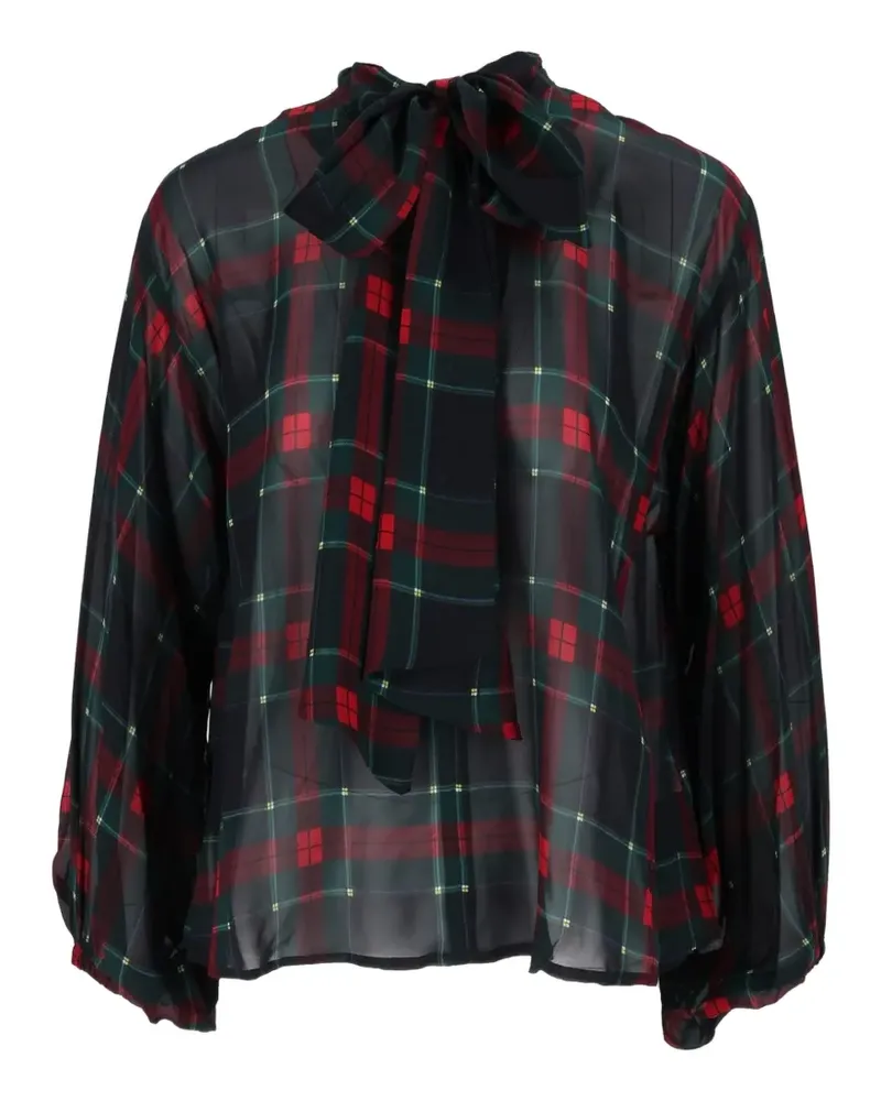 SHIRTAPORTER tartan-print pussy-bow blouse - Blau Blau