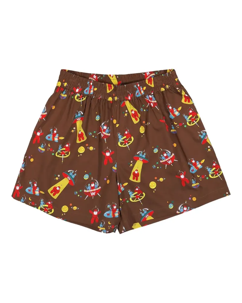 Walter van Beirendonck Stretchbund-Shorts mit Alien-Print - Braun Braun