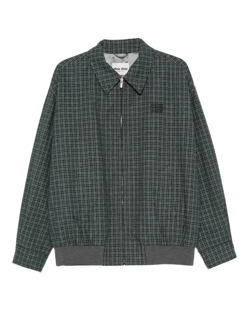 Miu Miu check-pattern logo-patch jacket - Grün Grün