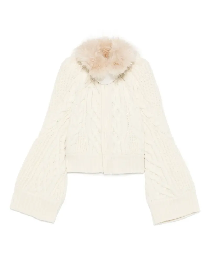 Sacai Cardigan mit Zopfmuster und Faux Fur-Besatz - Nude Nude