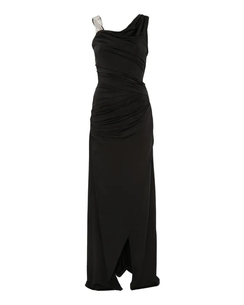 Amen crystal-embellished ruched asymmetric maxi dress - Schwarz Schwarz