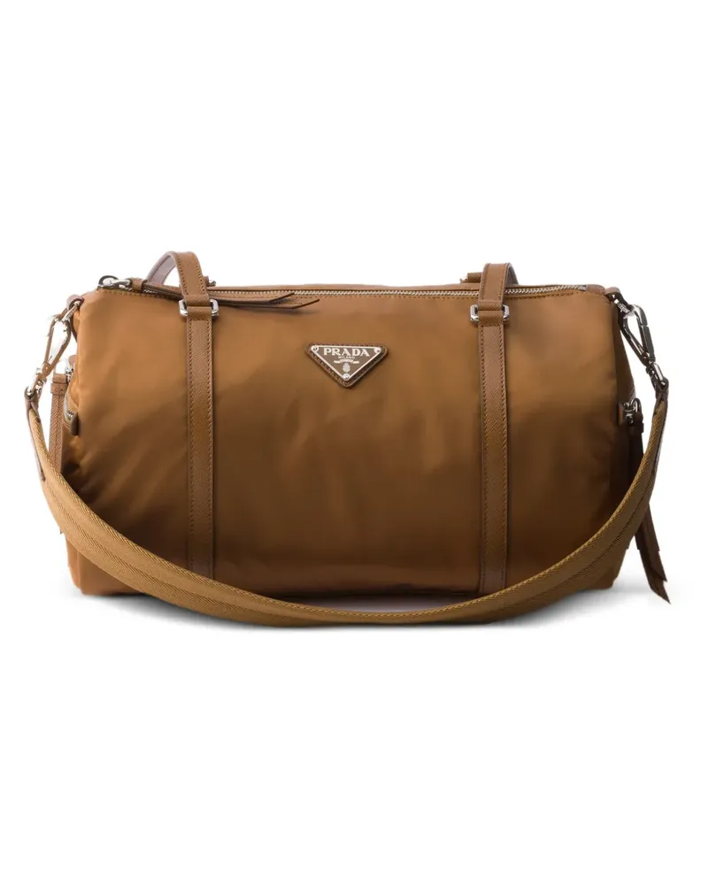 Prada large Re-Nylon and Saffiano leather duffel bag - Braun Braun