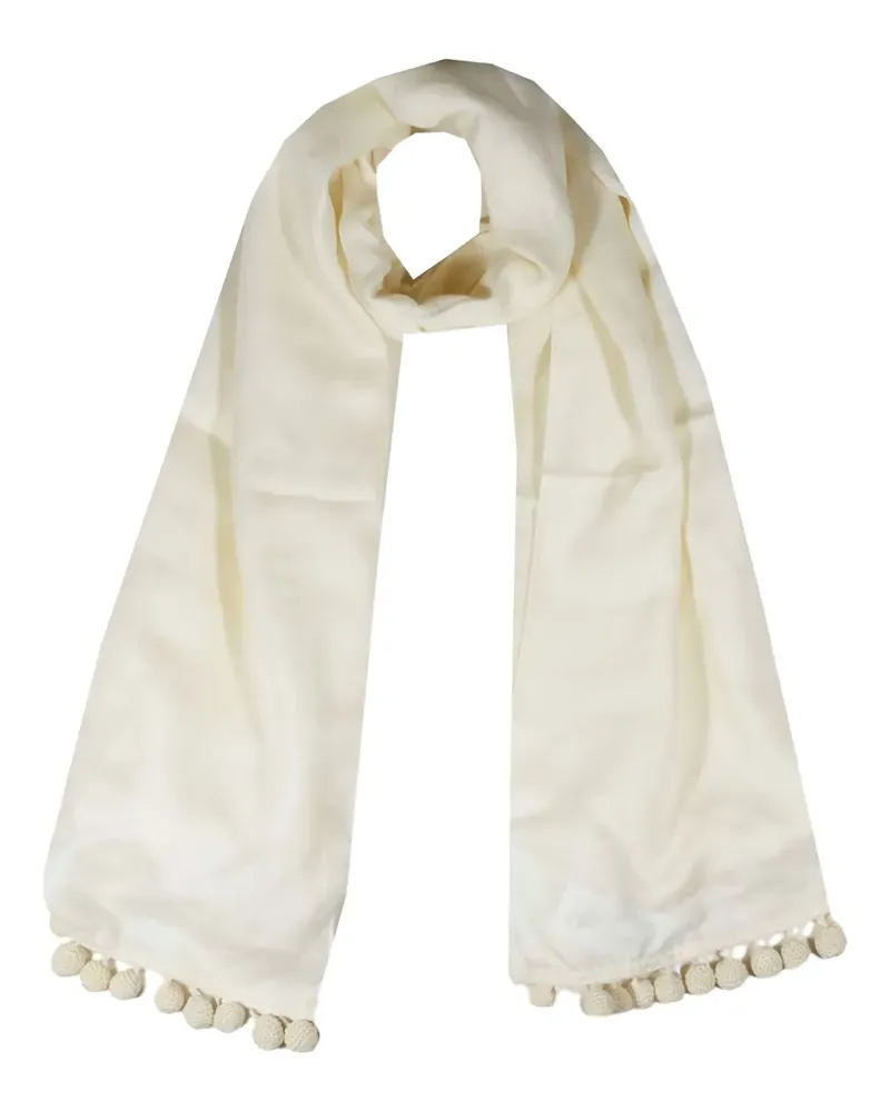 Max Mara Schal mit Pompons - Weiß Weiß