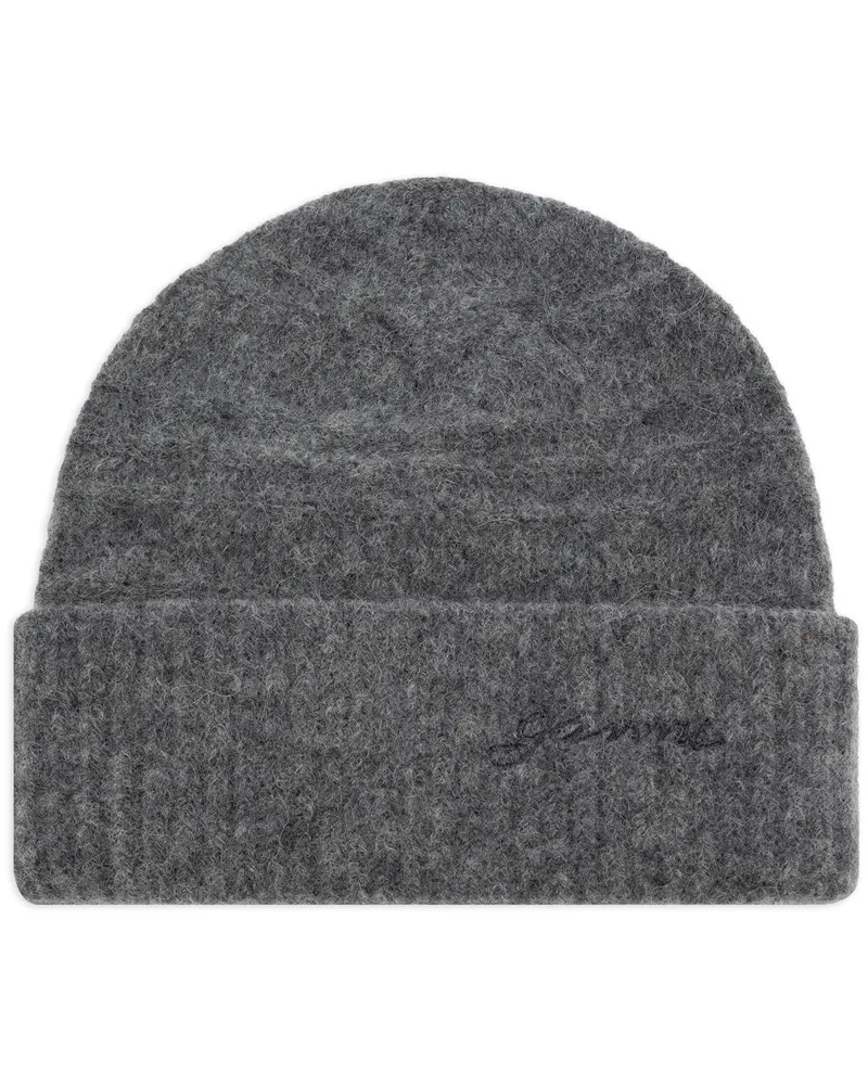 Ganni Beanie mit Logo-Stickerei Grau