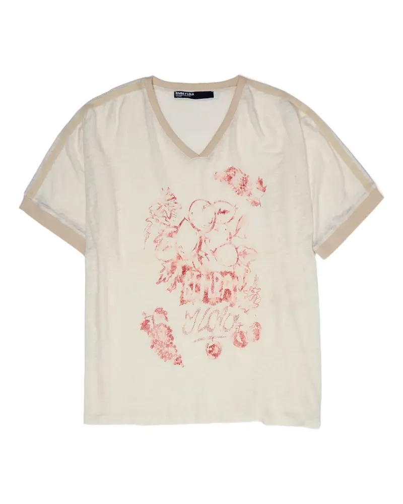 BIMBA Y LOLA Leinen-T-Shirt mit Früchte-Logo-Print - Nude Nude