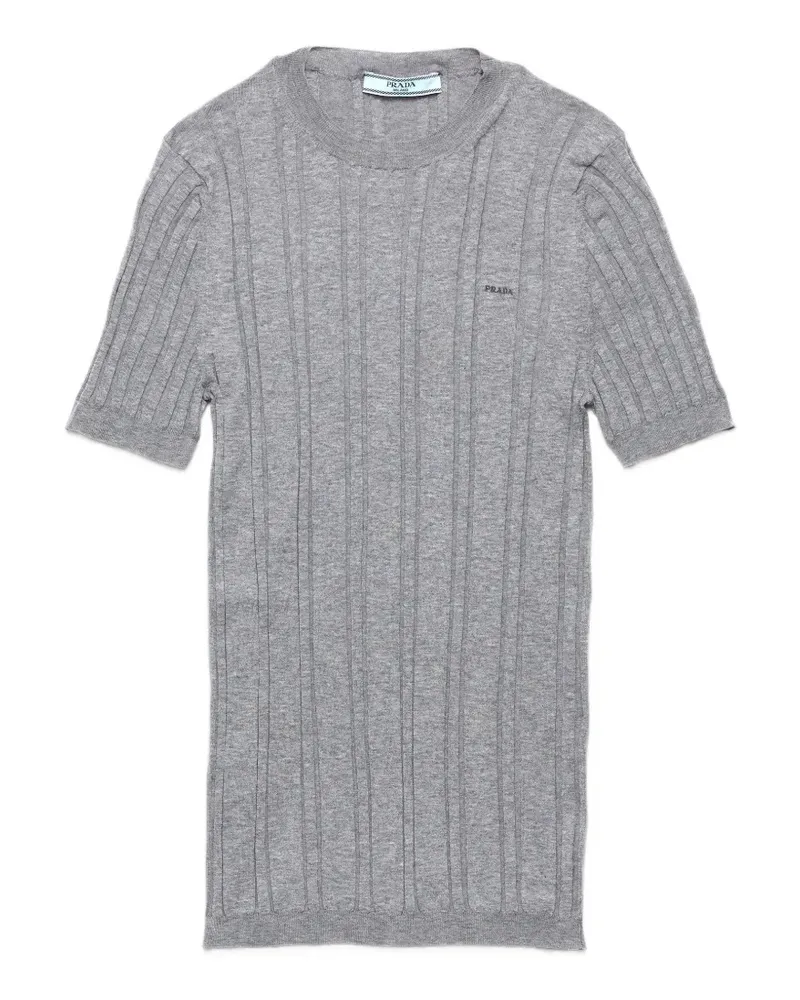 Prada short-sleeved ribbed-knit cotton sweater - Grau Grau