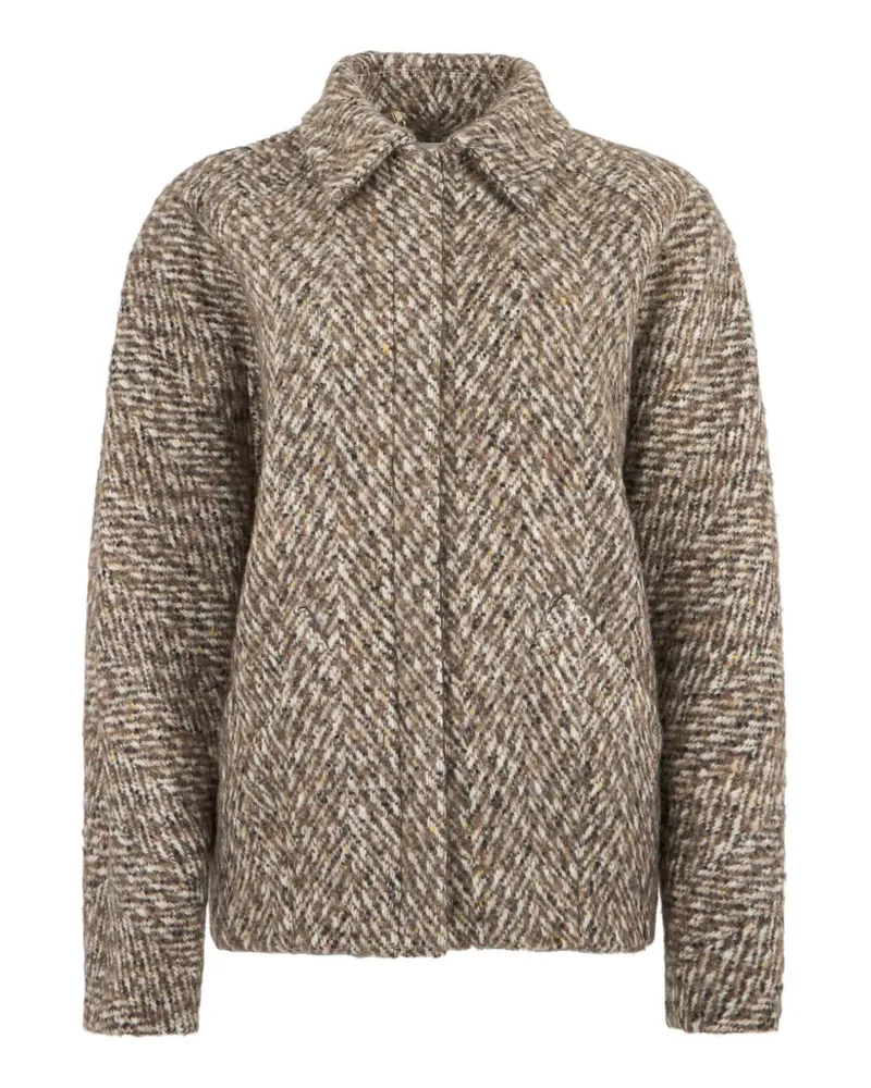 Kiton herringbone-pattern wool-blend jacket - Braun Braun