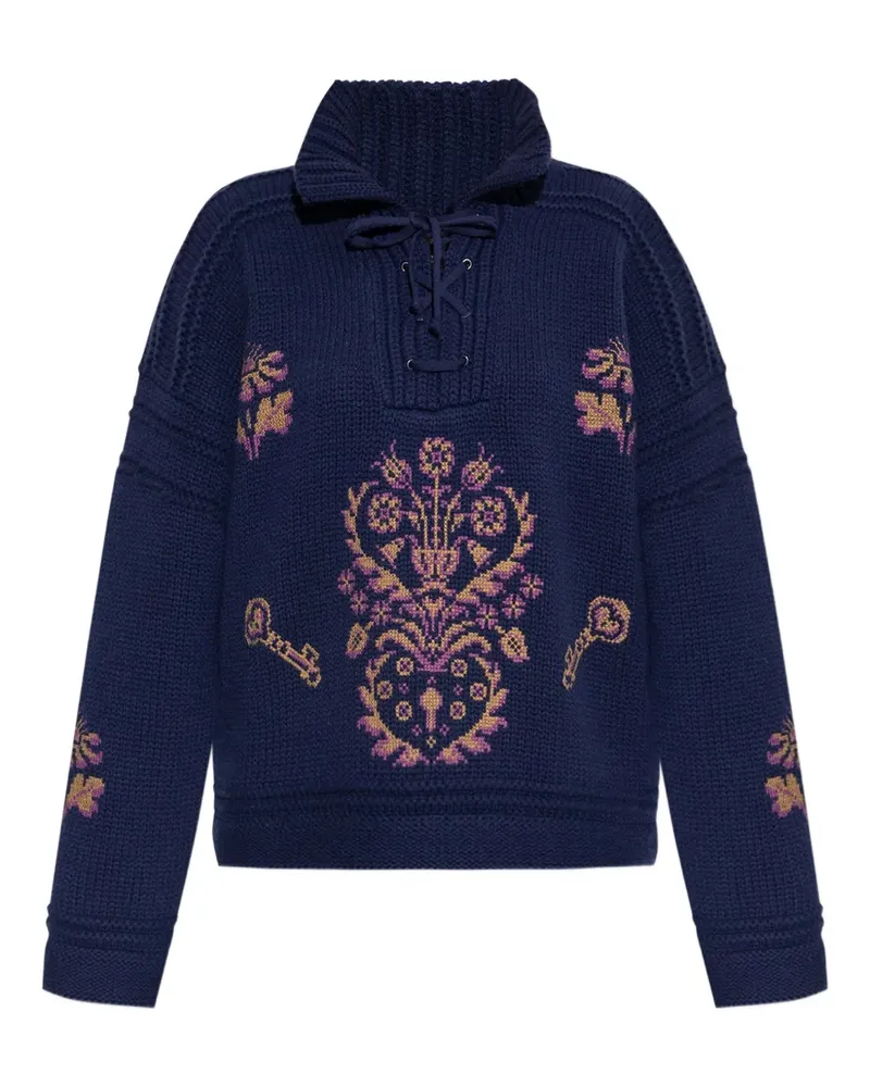 Etro Bestickter Pullover mit Schnürung - B0065 BLUE B0065