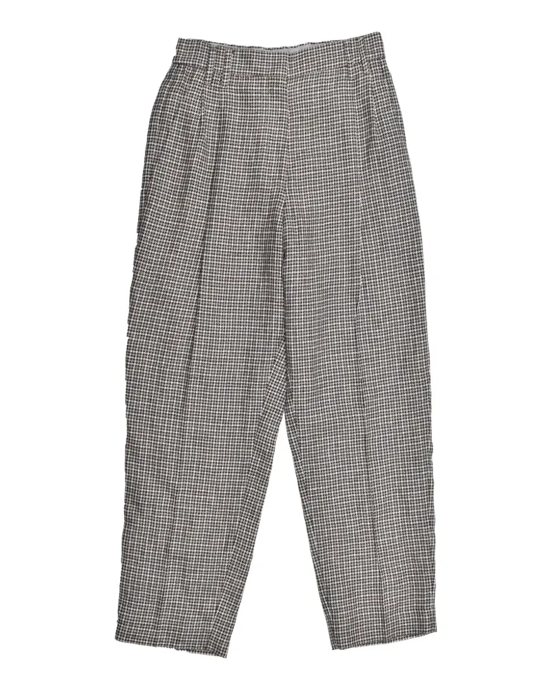 Brunello Cucinelli houndstooth-pattern pleated linen trousers - Nude Nude