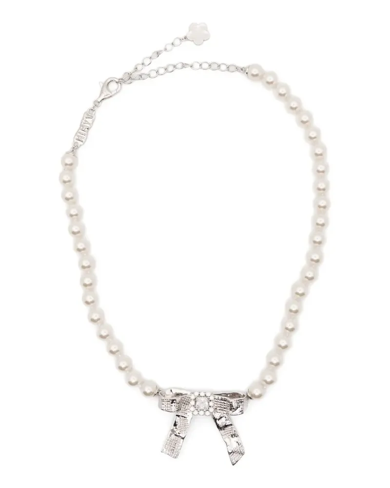 SHUSHU/TONG x YVMIN Teen Foil Bow pearl-embellished necklace - Silber Silber