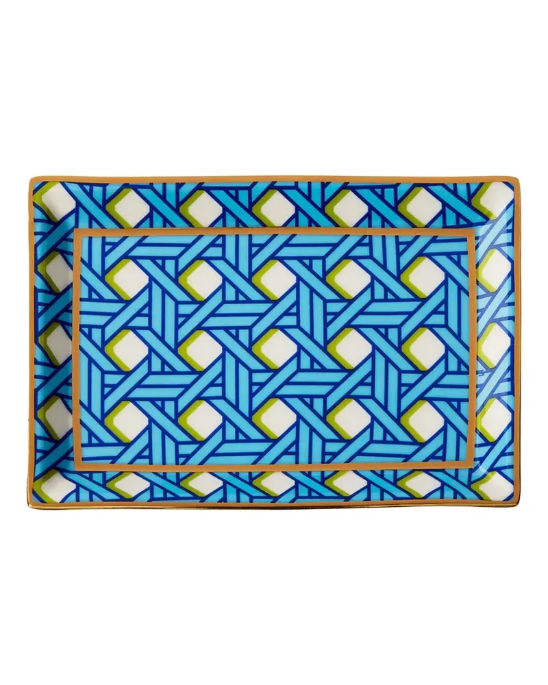 Jonathan Adler Kleines Schmuckablage aus Korbgeflecht (18cm x 12cm) - Blau Blau