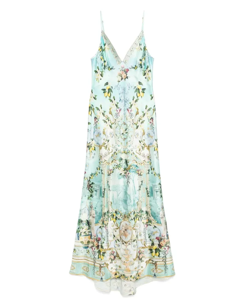 Camilla Seidenkleid mit Blumen-Print - Blau Blau