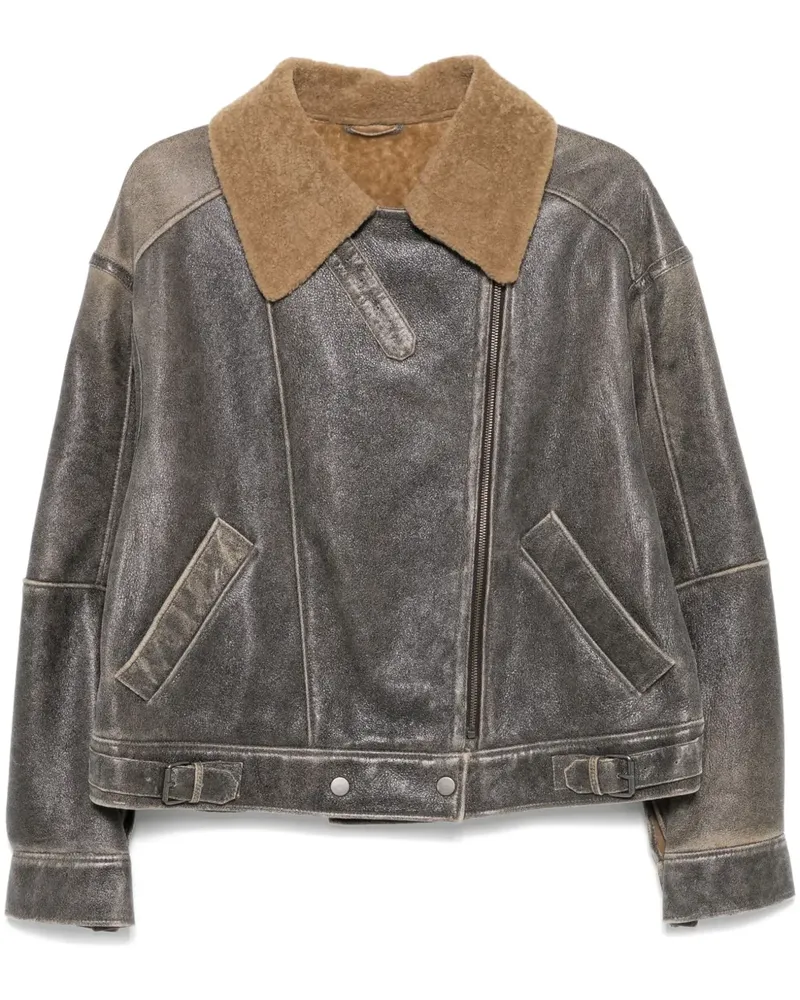 Manokhi Lederjacke mit Shearling-Kragen - Schwarz Schwarz