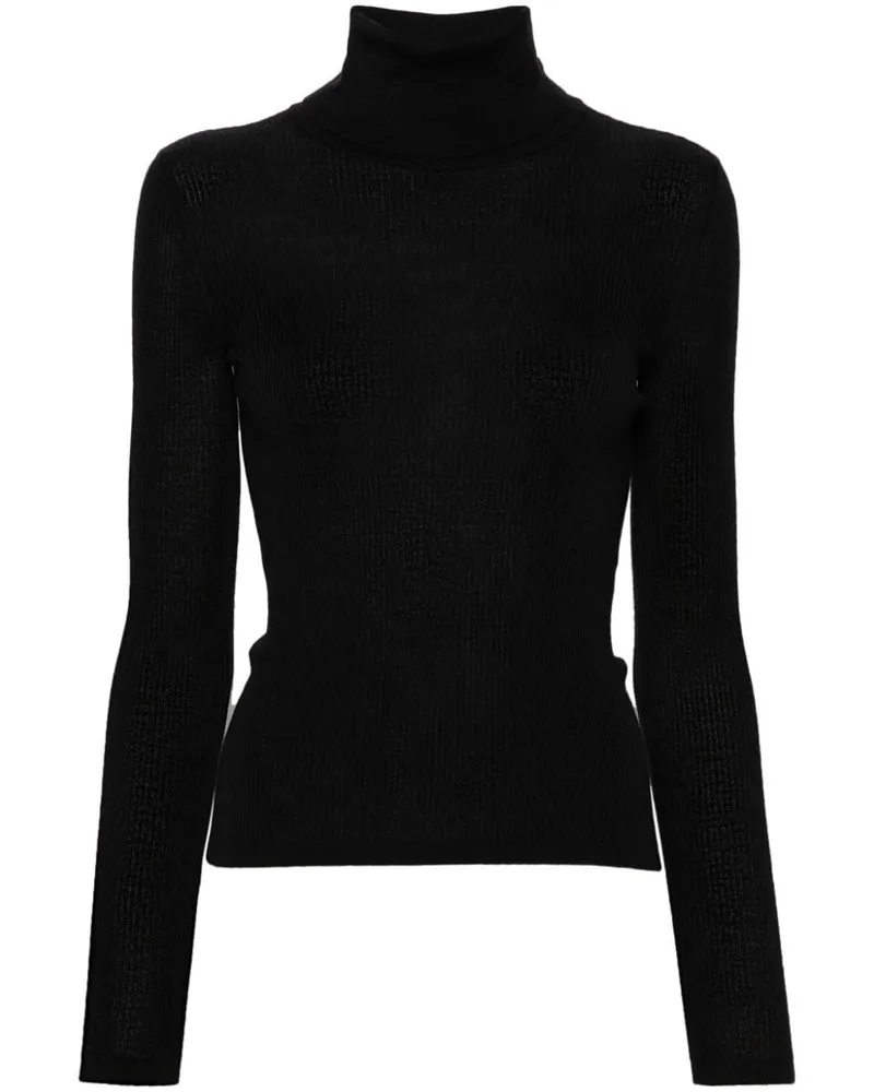 Saint Laurent Fein gerippter Pullover - Schwarz Schwarz