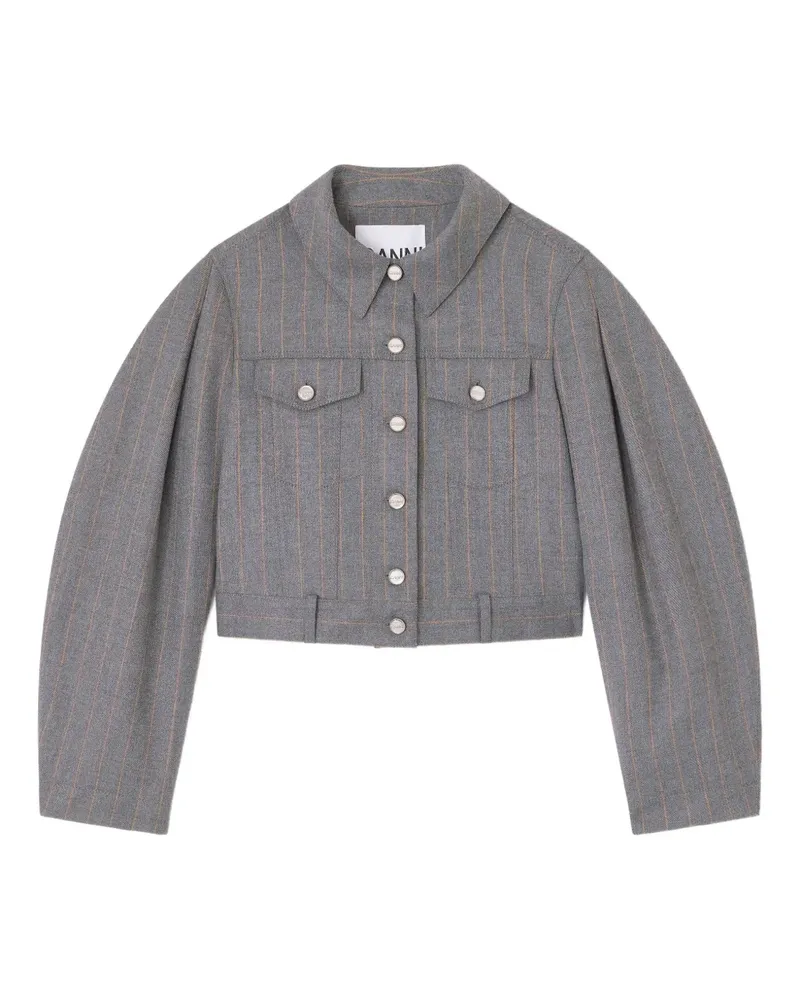 Ganni Puffärmel-Jacke mit Nadelstreifen - Grau Grau