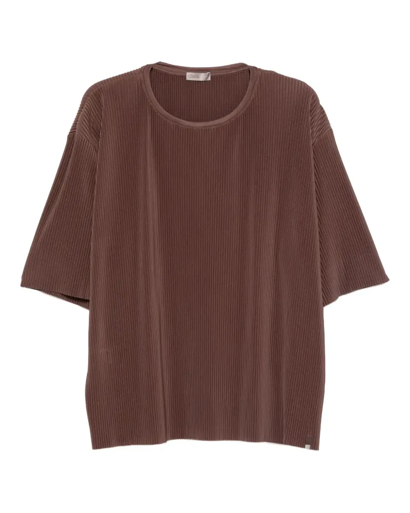 Herno Plissiertes T-Shirt mit Rundhalsausschnitt - Braun Braun