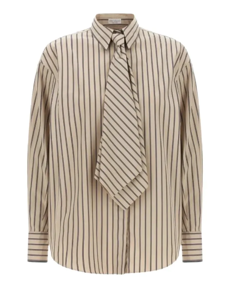 Brunello Cucinelli striped tie-fastening shirt - Nude Nude