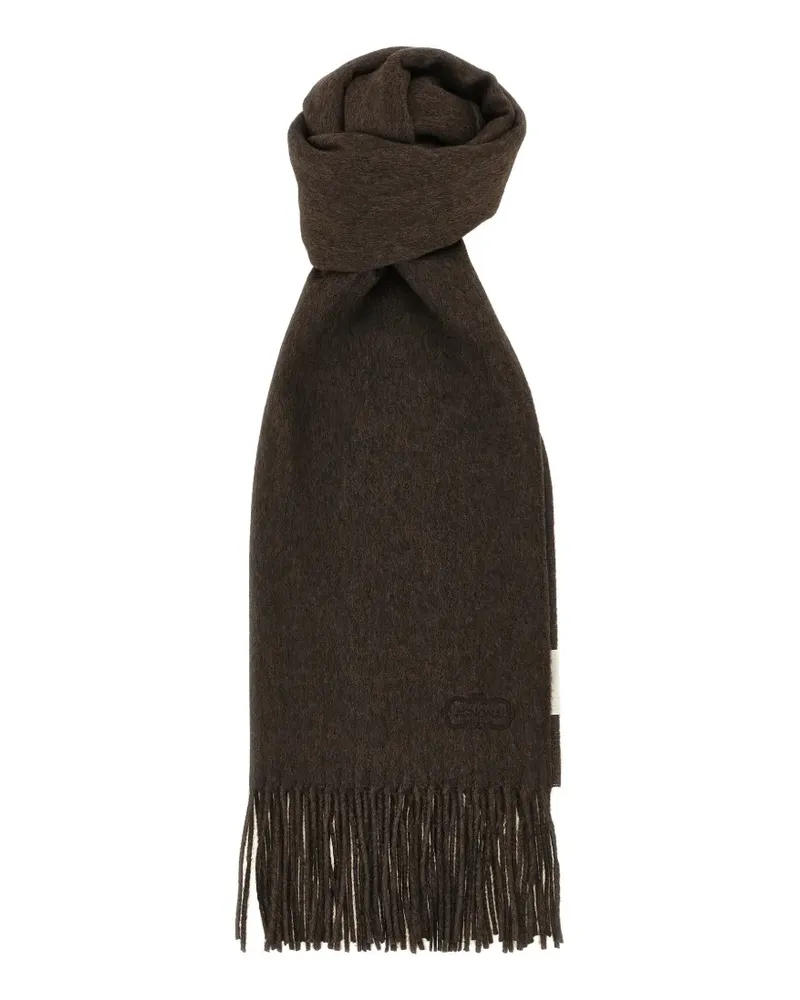 AGNONA embroidered-logo fringed scarf - Braun Braun