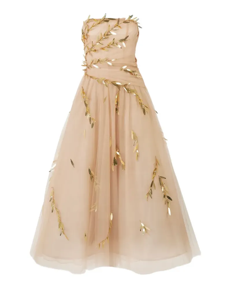 Carolina Herrera New York embroidered tulle strapless midi dress - Nude Nude
