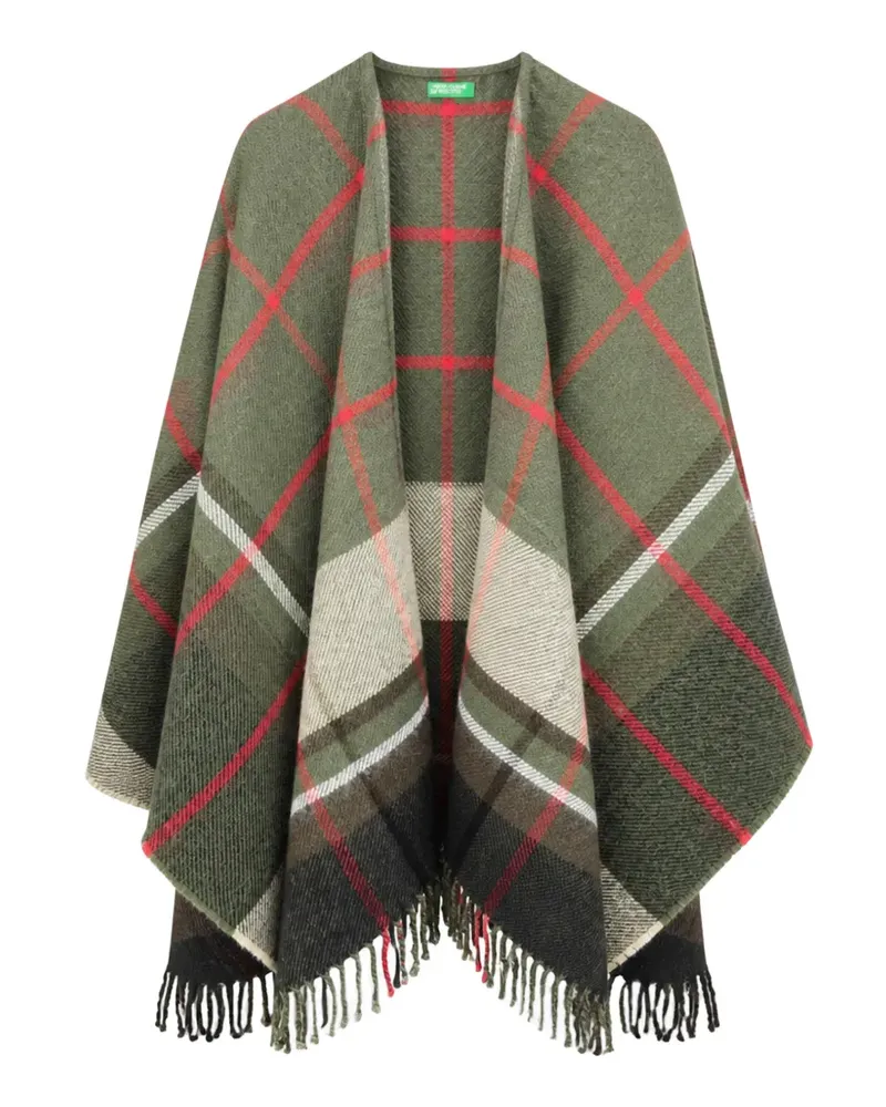 Benetton Cape mit Schottenkaro und Fransen - Grün Grün