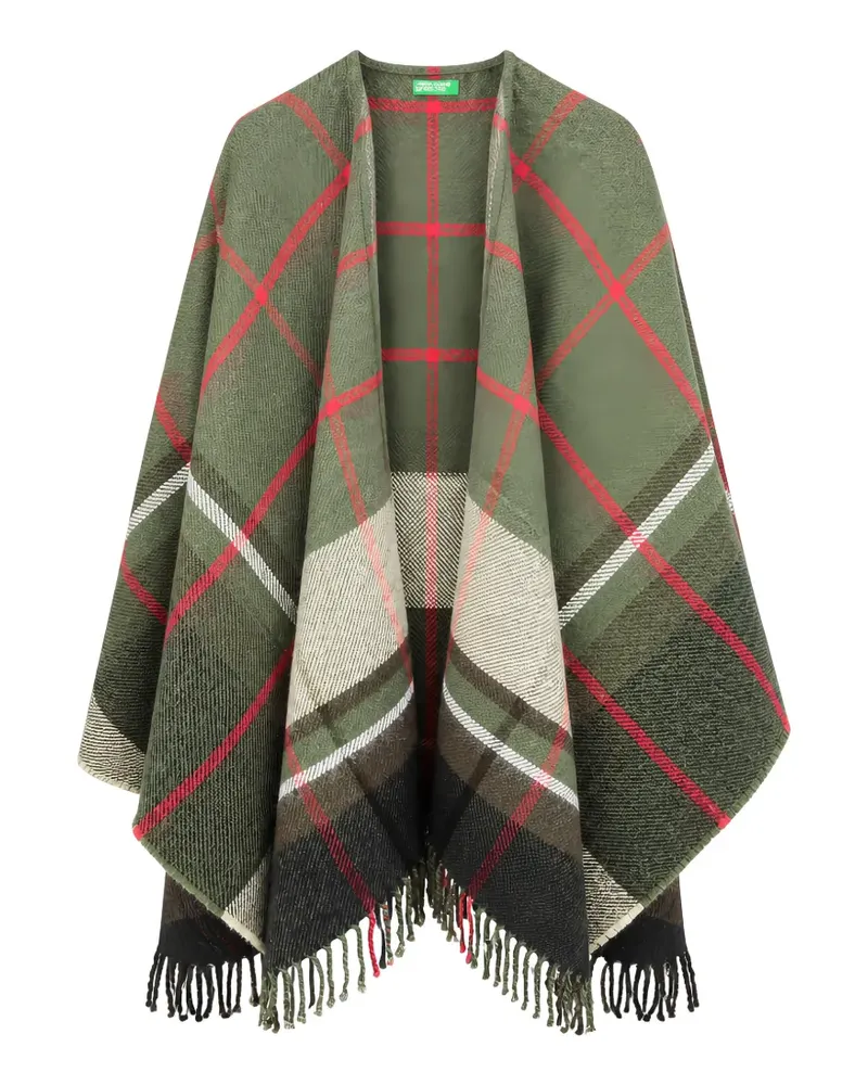 Benetton Cape mit Schottenkaro und Fransen - Grün Grün