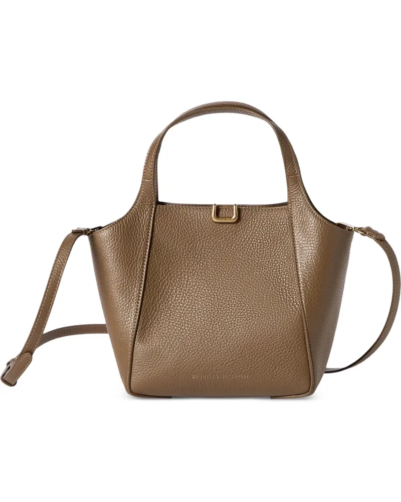 Brunello Cucinelli Kleine Sartorial Beuteltasche aus weichem, gekörntem Leder - Braun Braun