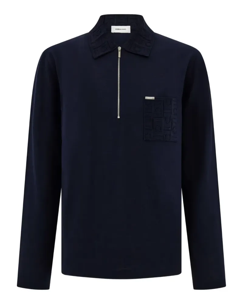 Ferragamo zip long-sleeved polo shirt - Blau Blau