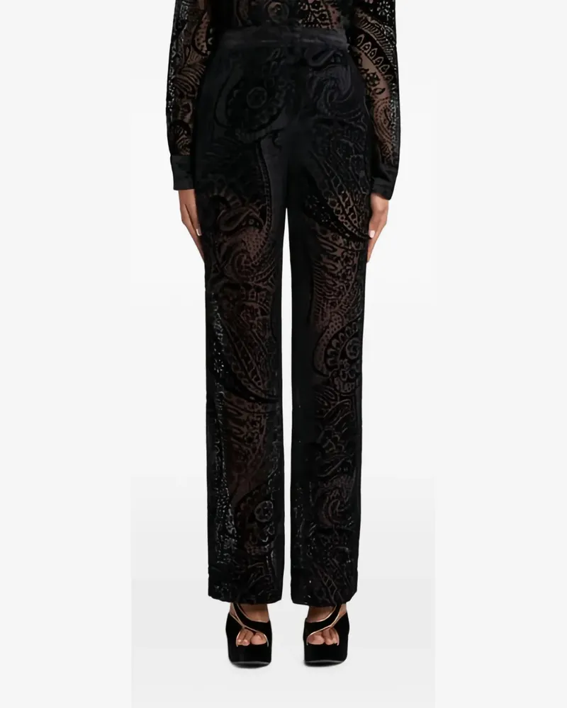 Etro Hose aus Samt mit Blumen - Schwarz Schwarz