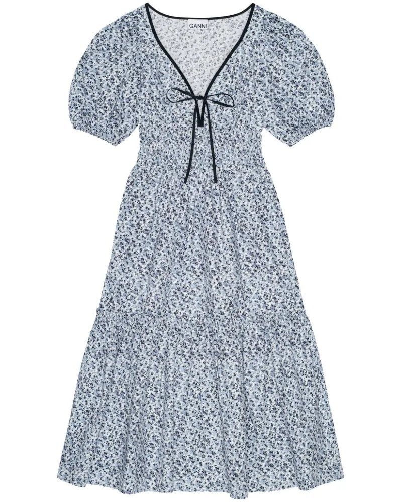 Ganni Midikleid mit V-Ausschnitt - Blau Blau