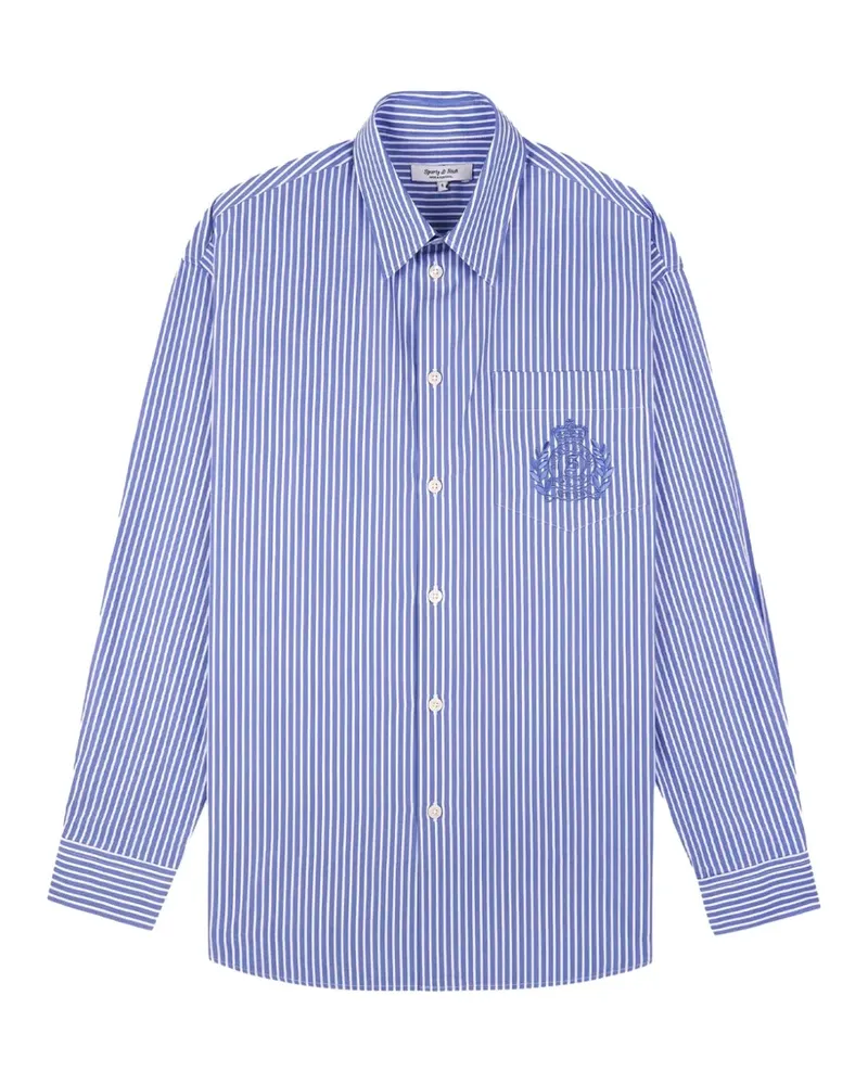 SPORTY & RICH Gestreiftes Ny Crest Hemd - Blau Blau