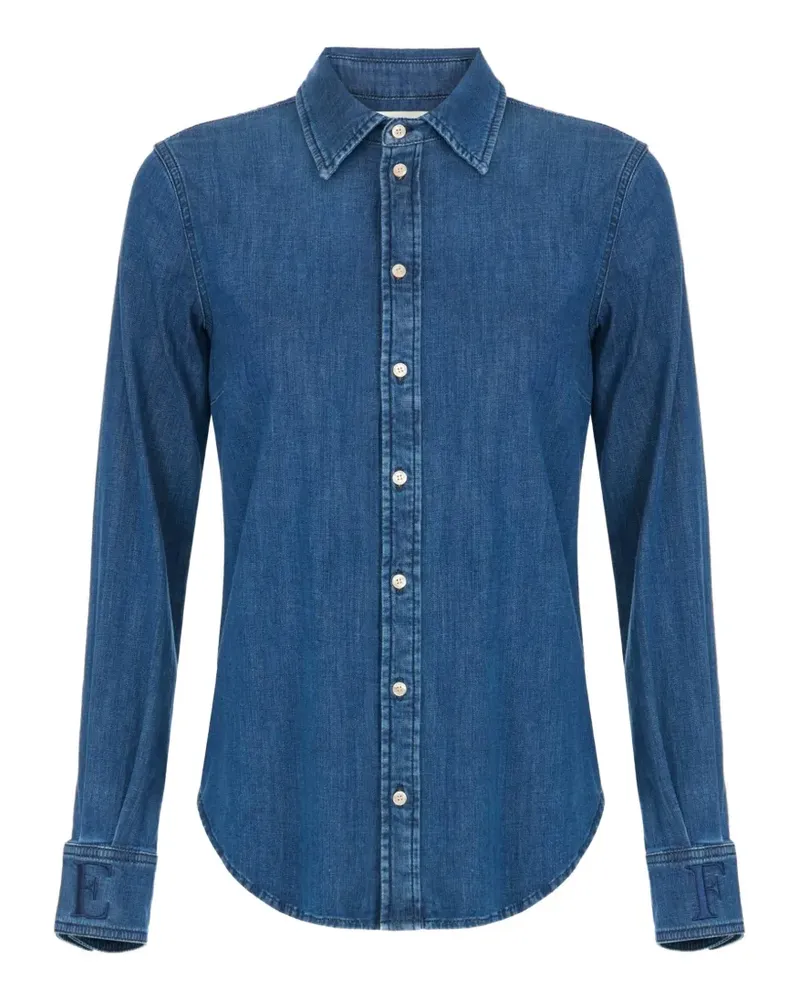 Elisabetta Franchi denim blouse with embroidered logo - Blau Blau