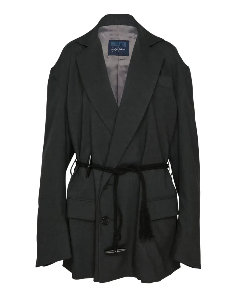 Yohji Yamamoto Blazer mit Knebelverschluss und Kordelgürtel - Grau Grau