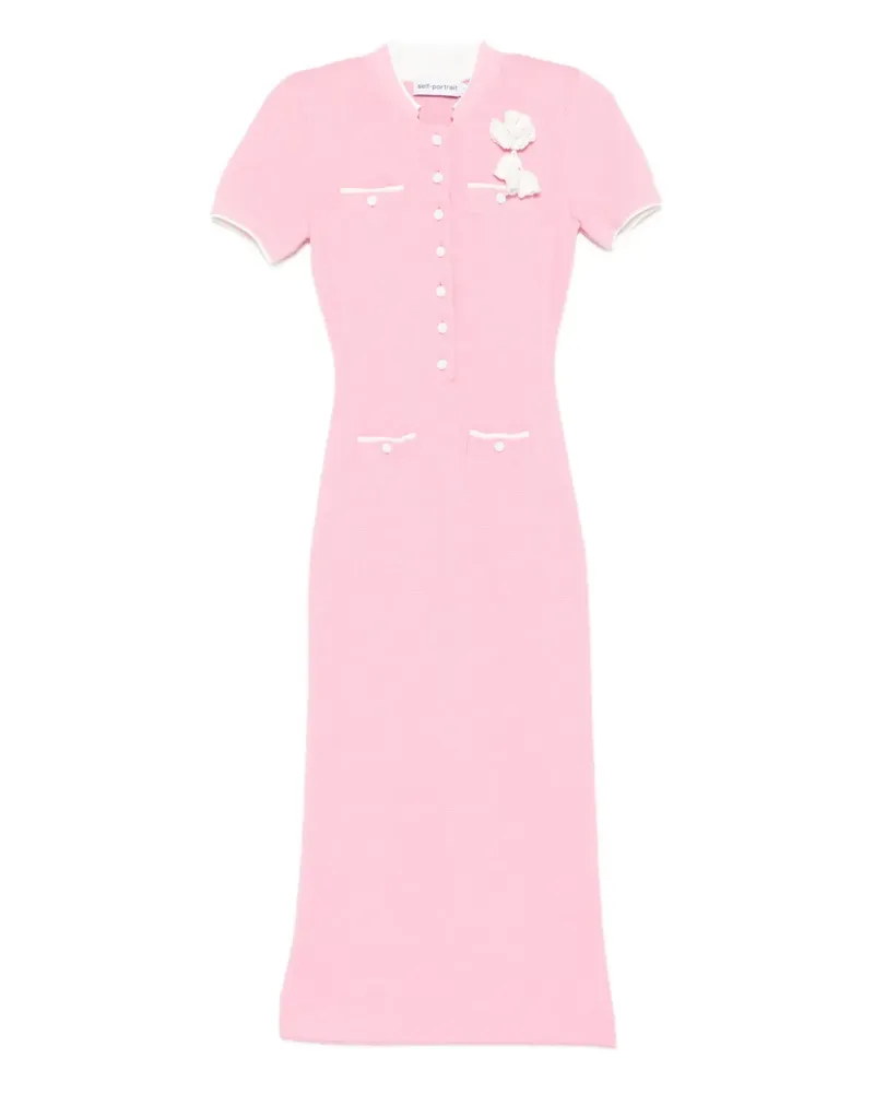 Self-Portrait Midikleid mit Blumenapplikation - Rosa Rosa