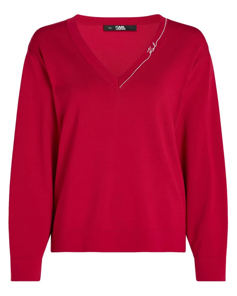 Karl Lagerfeld Signatur Pullover mit V-Ausschnitt - Rot Rot