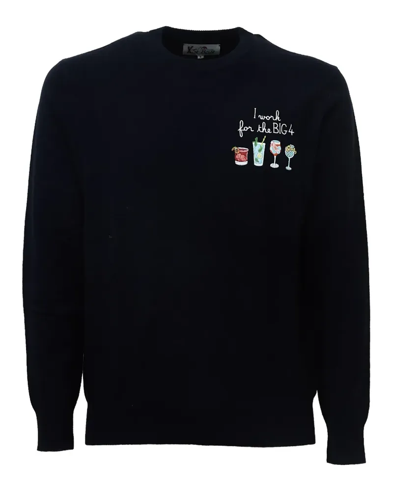MC2 Saint Barth Marineblauer Heron Light Pullover mit Rundhalsausschnitt und Big 4-Stickerei Blau