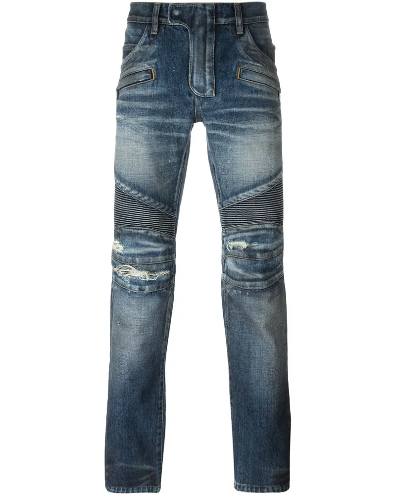 Balmain Bikerjeans im Used-Look - Blau Blau