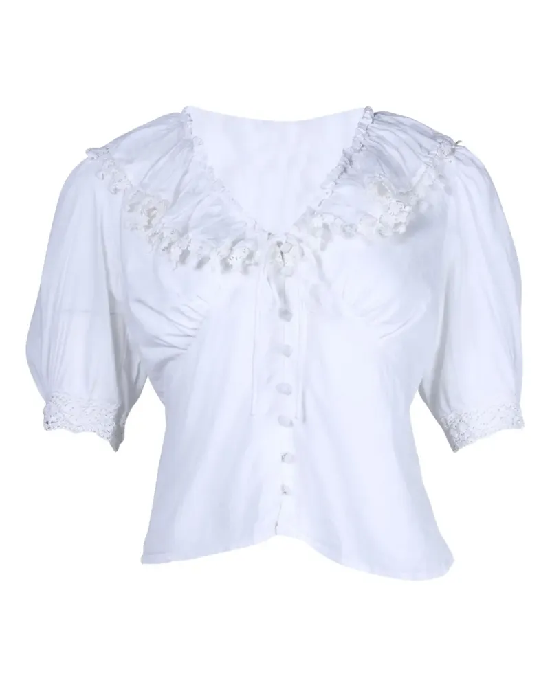 RIXO Rihanna lace-trimmed puff-sleeve blouse - Weiß Weiß