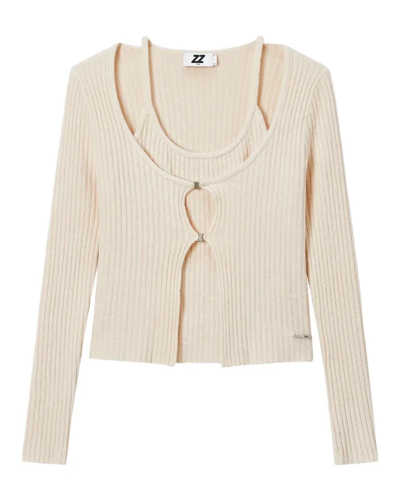 Izzue Geripptes Oberteil im Layering-Look - Nude Nude