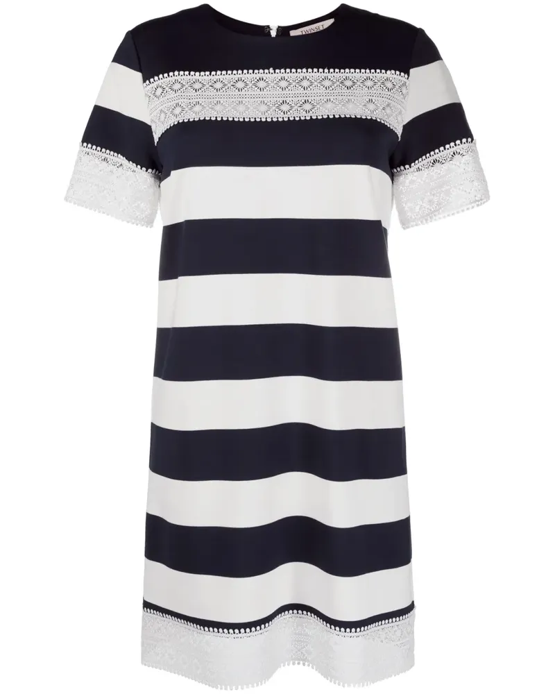 Twin-Set Gestreiftes Minikleid - Weiß Weiß