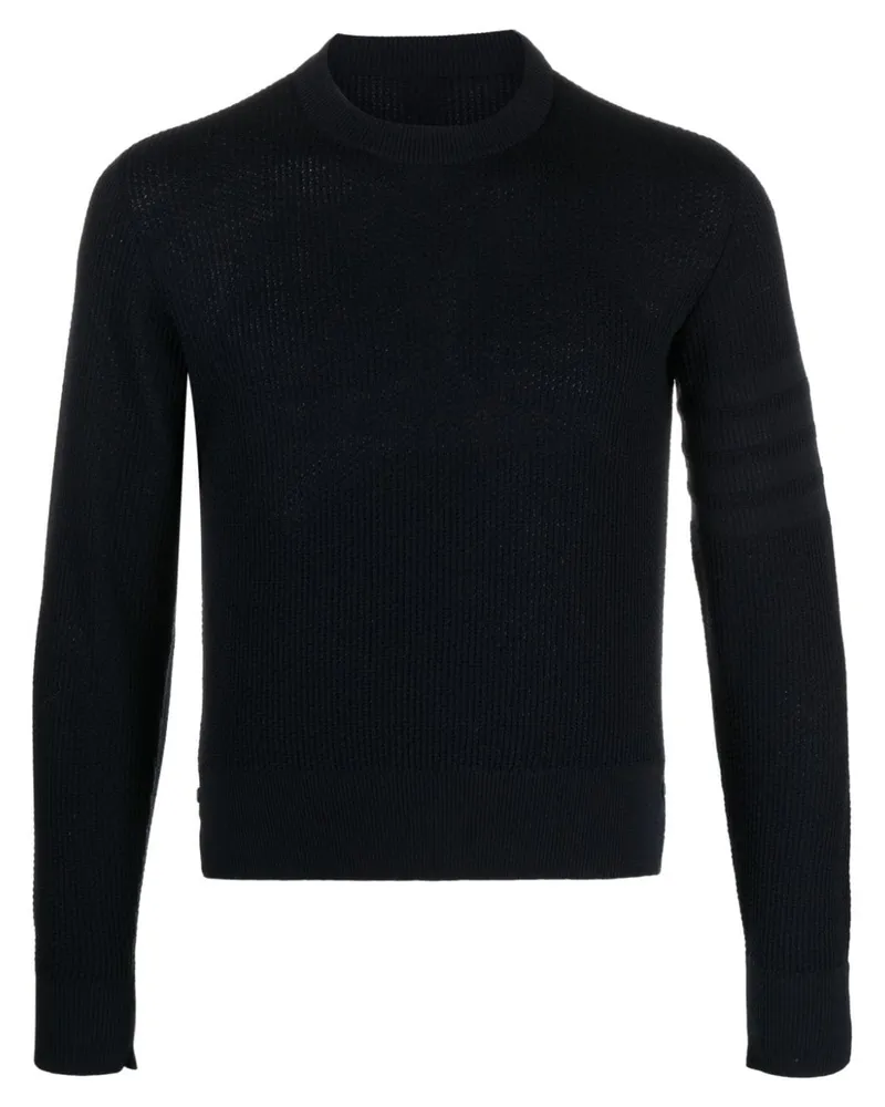Thom Browne Pullover in Waffelstrick mit Streifen-Logo - Blau Blau