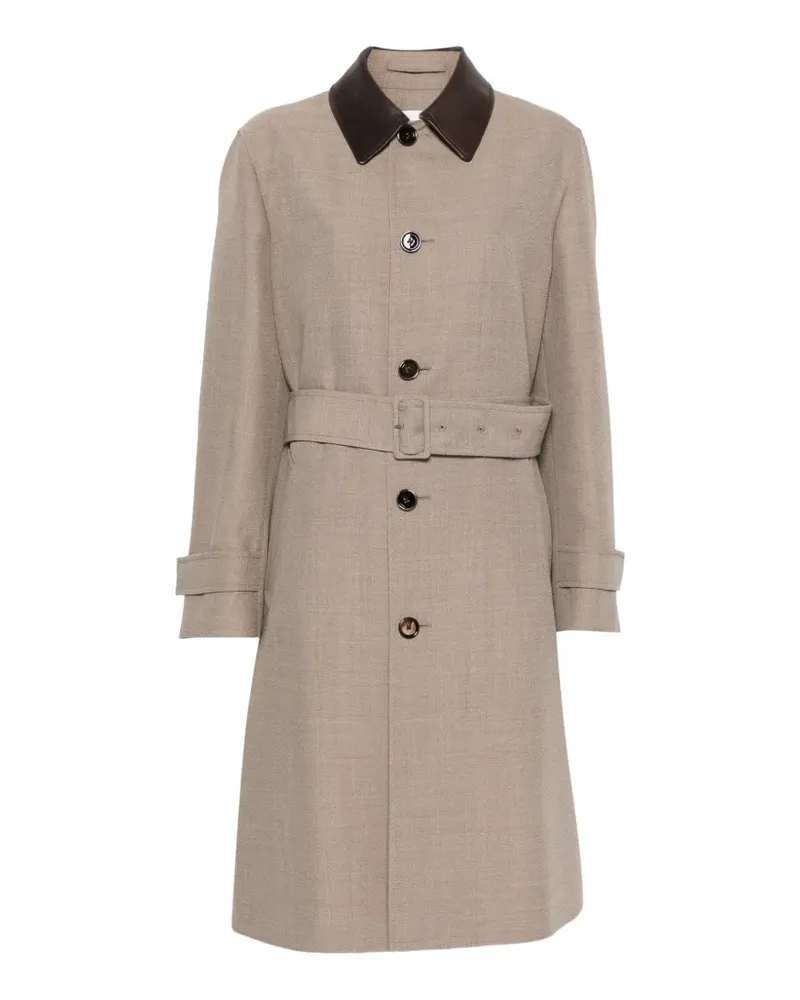LARDINI belted contrast-collar coat - Nude Nude