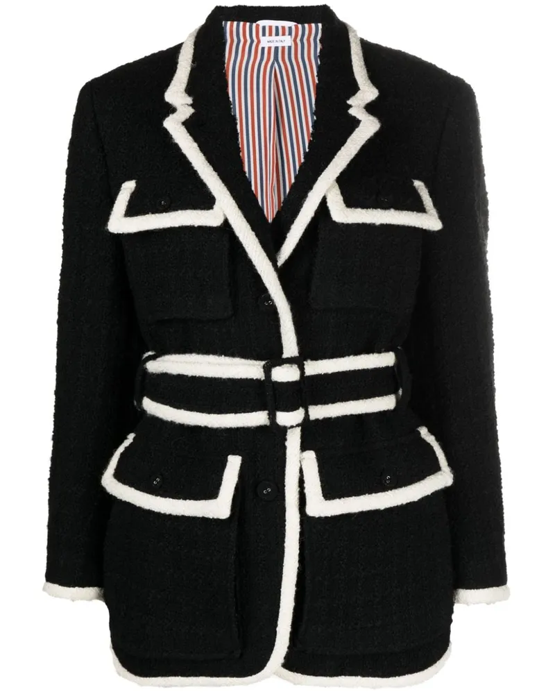 Thom Browne Tweed-Jacke mit Gürtel - Schwarz Schwarz