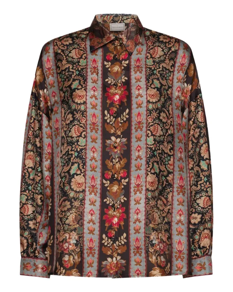 Pierre-Louis Mascia Aloe Seidenhemd mit Blumenprint - Schwarz Schwarz